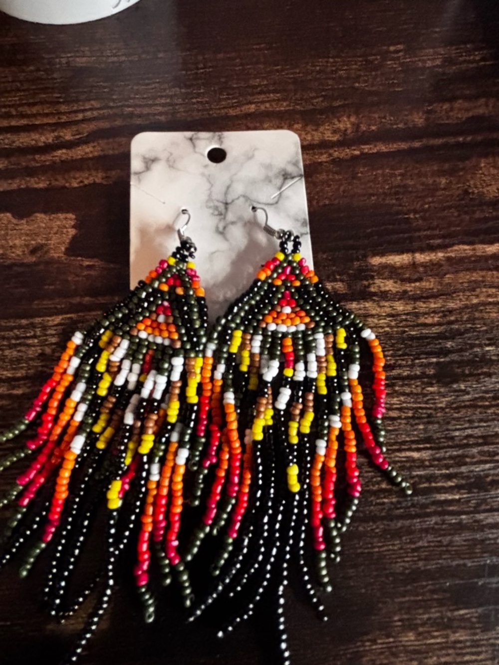 Boho Multicolor Seed Bead Fringe‎ Earrings - Picture 3 of 3